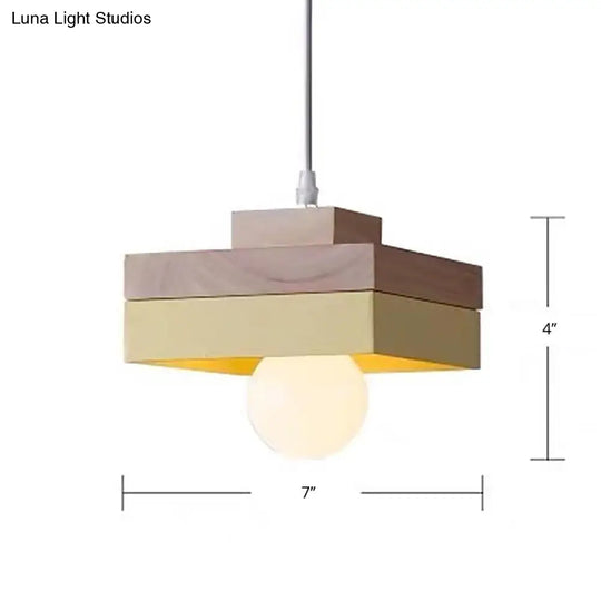 Contemporary Wood Geometry Hanging Ceiling Light - 1-Light Metallic Suspension For Dining Room