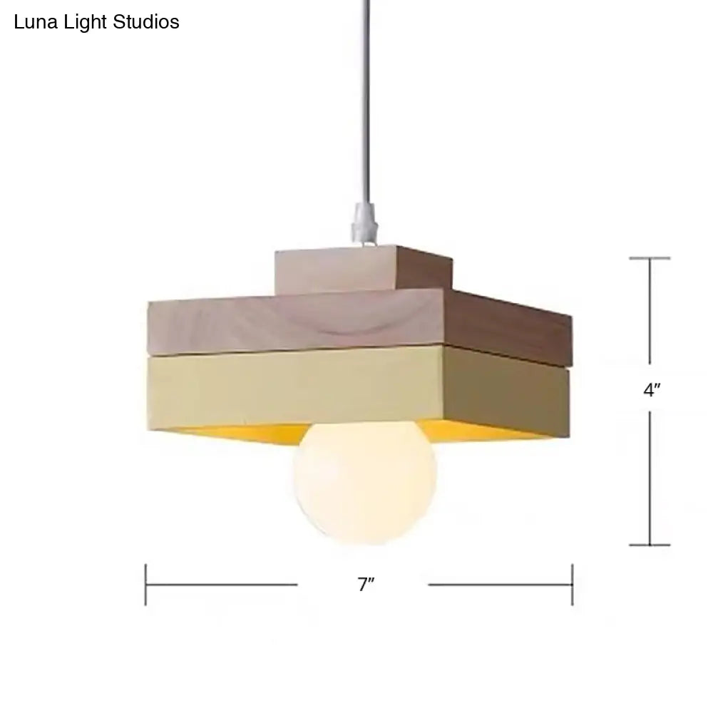 Contemporary Wood Geometry Hanging Ceiling Light - 1-Light Metallic Suspension For Dining Room