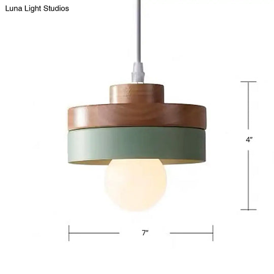 Contemporary Wood Geometry Hanging Ceiling Light - 1-Light Metallic Suspension For Dining Room