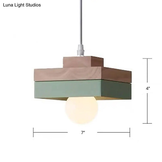 Contemporary Wood Geometry Hanging Ceiling Light - 1-Light Metallic Suspension For Dining Room