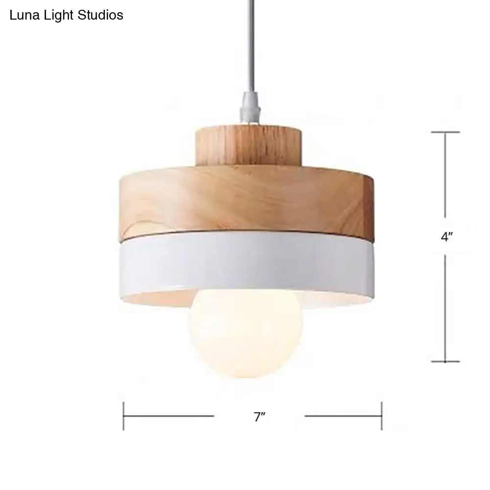 Contemporary Wood Geometry Hanging Ceiling Light - 1-Light Metallic Suspension For Dining Room