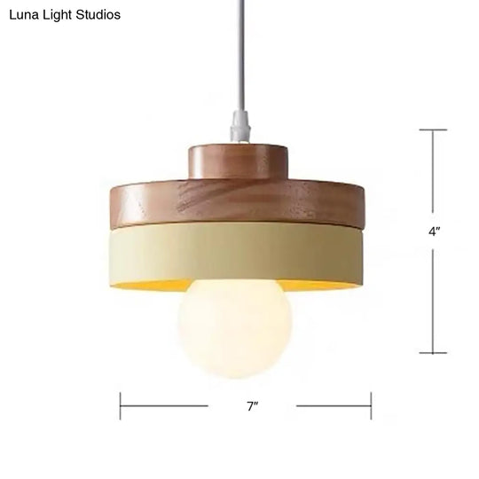 Contemporary Wood Geometry Hanging Ceiling Light - 1-Light Metallic Suspension For Dining Room