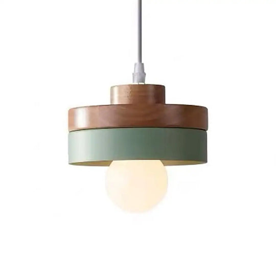 Contemporary Wood Geometry Hanging Ceiling Light - 1-Light Metallic Suspension For Dining Room