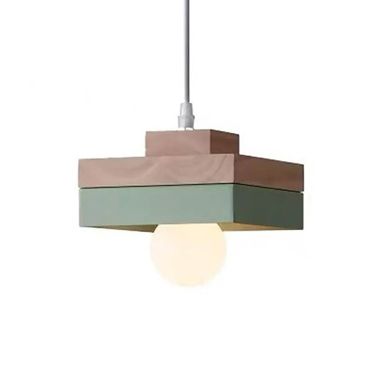 Contemporary Wood Geometry Hanging Ceiling Light - 1-Light Metallic Suspension For Dining Room