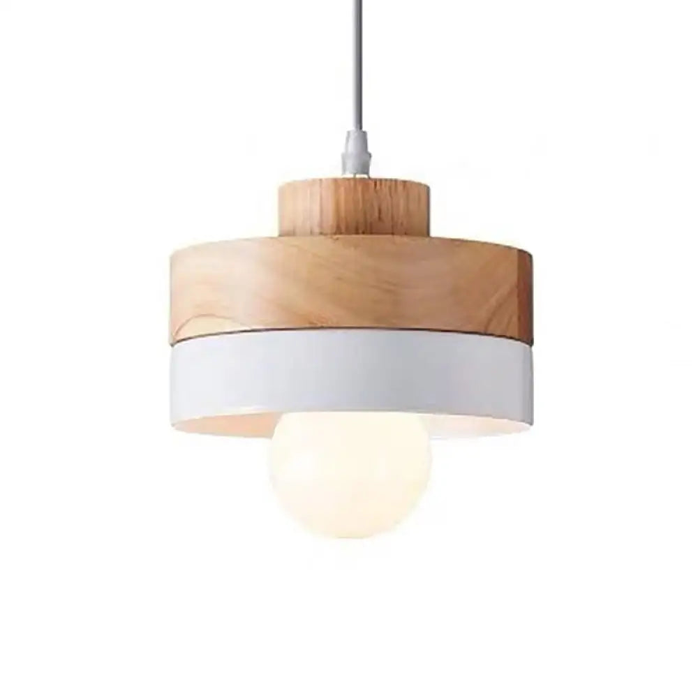 Contemporary Wood Geometry Hanging Ceiling Light - 1-Light Metallic Suspension For Dining Room