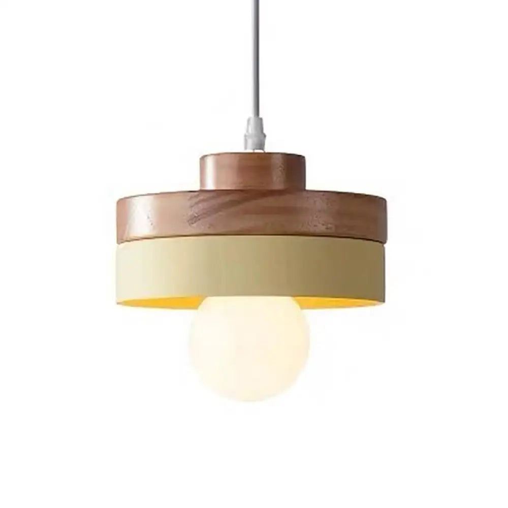 Contemporary Wood Geometry Hanging Ceiling Light - 1-Light Metallic Suspension For Dining Room