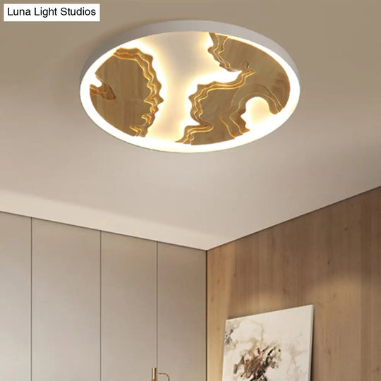 Contemporary Wood Gold/White Round Led Flush Mount Lamp For Living Room Ceiling - 16/19.5/23.5