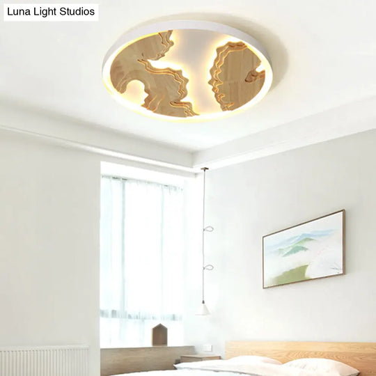 Contemporary Wood Gold/White Round Led Flush Mount Lamp For Living Room Ceiling - 16/19.5/23.5