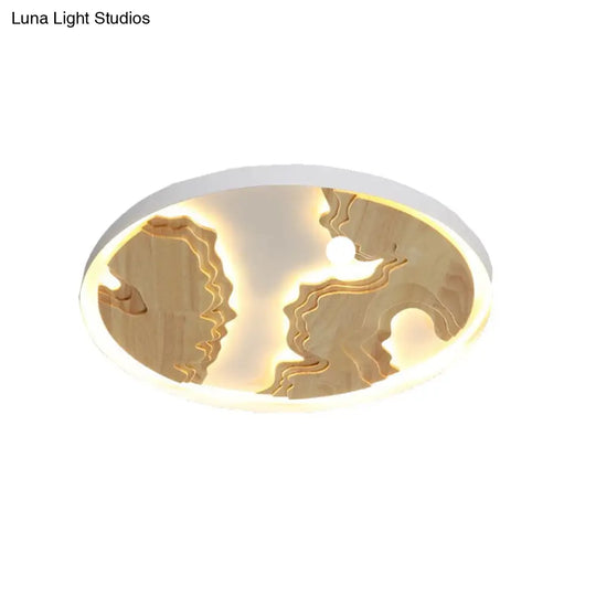 Contemporary Wood Gold/White Round Led Flush Mount Lamp For Living Room Ceiling - 16/19.5/23.5