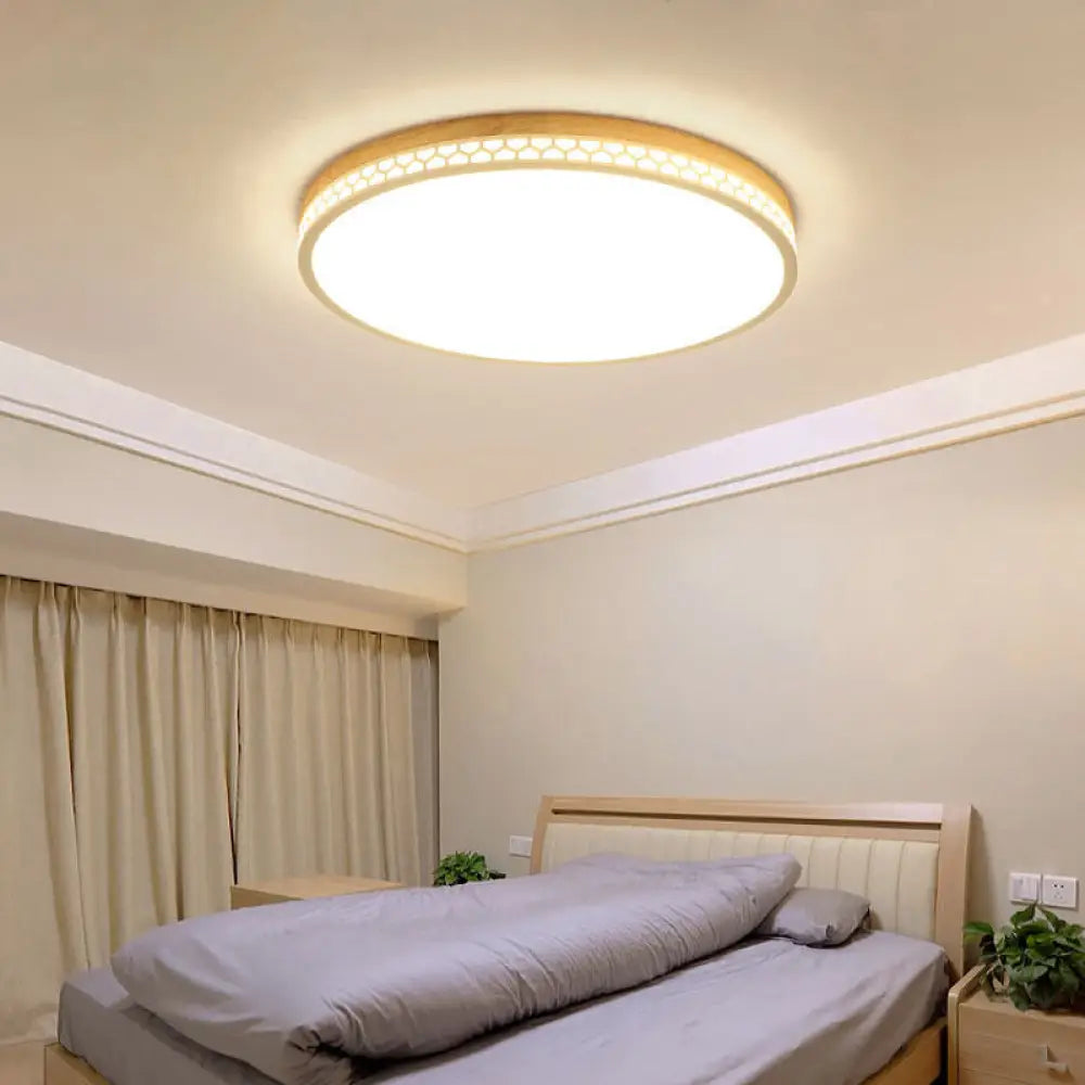 Contemporary Wood Led Flush Ceiling Light For Bedrooms - White / 12’ Warm