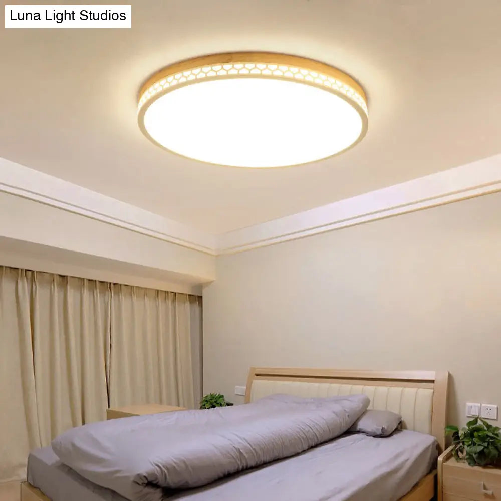 Contemporary Wood Led Flush Ceiling Light For Bedrooms - White / 12 Warm