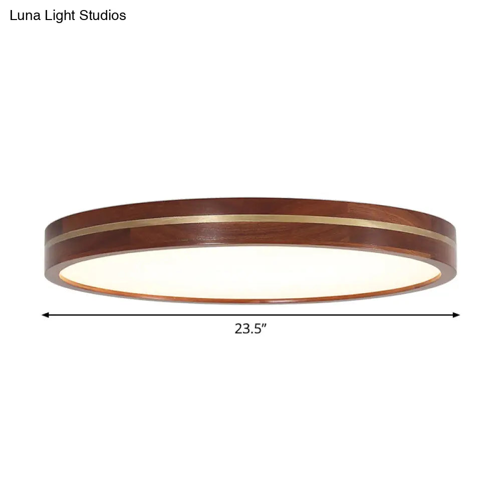 Contemporary Wood Led Flush Mount Ceiling Lamp With Inner Acrylic Shade - Brown 3 Sizes Available