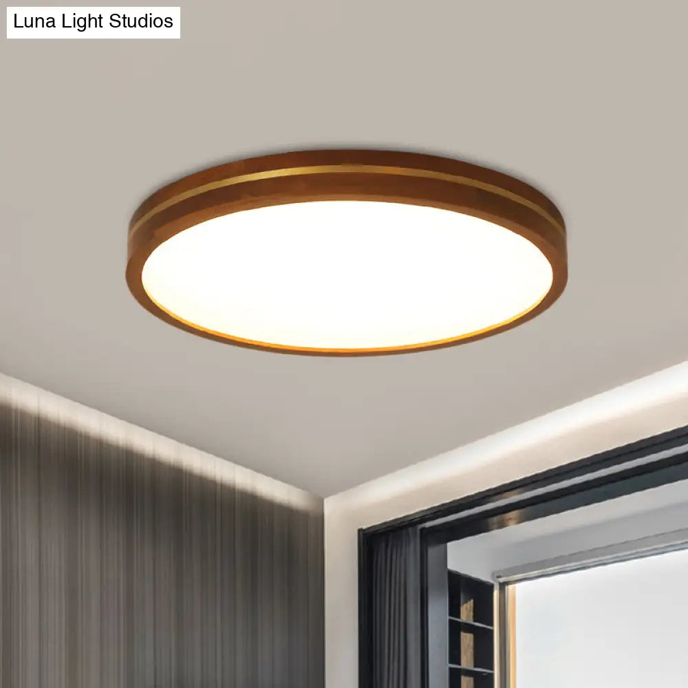 Contemporary Wood Led Flush Mount Ceiling Lamp With Inner Acrylic Shade - Brown 3 Sizes Available