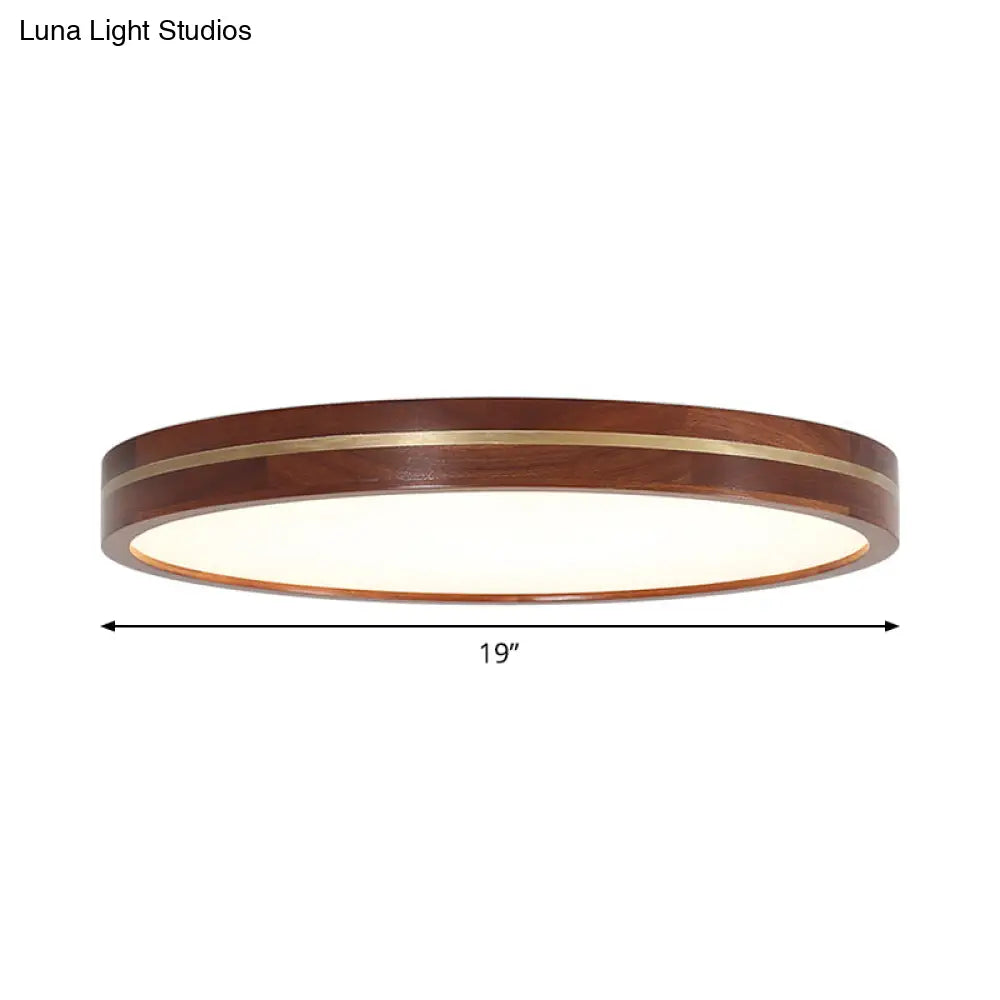 Contemporary Wood Led Flush Mount Ceiling Lamp With Inner Acrylic Shade - Brown 3 Sizes Available