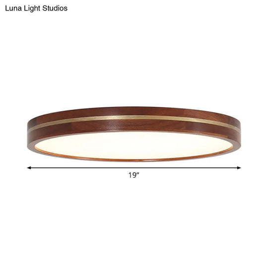 Contemporary Wood Led Flush Mount Ceiling Lamp With Inner Acrylic Shade - Brown 3 Sizes Available