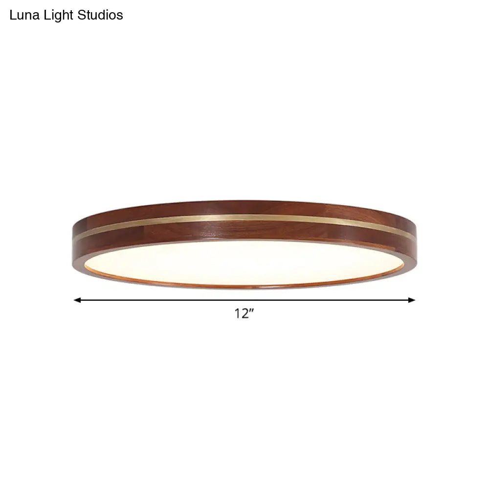 Contemporary Wood Led Flush Mount Ceiling Lamp With Inner Acrylic Shade - Brown 3 Sizes Available