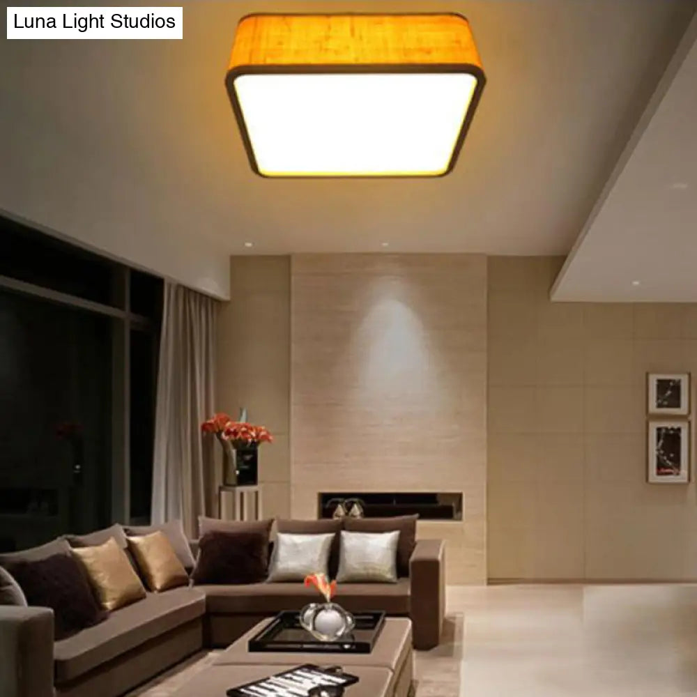 Contemporary Wood Led Flush Mount Ceiling Light Fixture - Bamboo Square Design