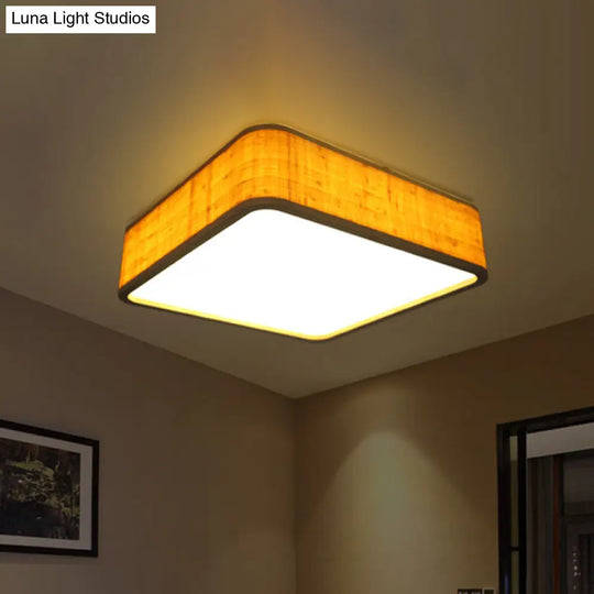 Contemporary Wood Led Flush Mount Ceiling Light Fixture - Bamboo Square Design