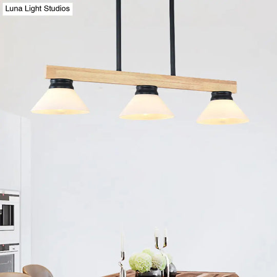 Contemporary Wood Linear Island Ceiling Light - 3 Head Dining Room Hanging Lamp Kit With Gold/Black