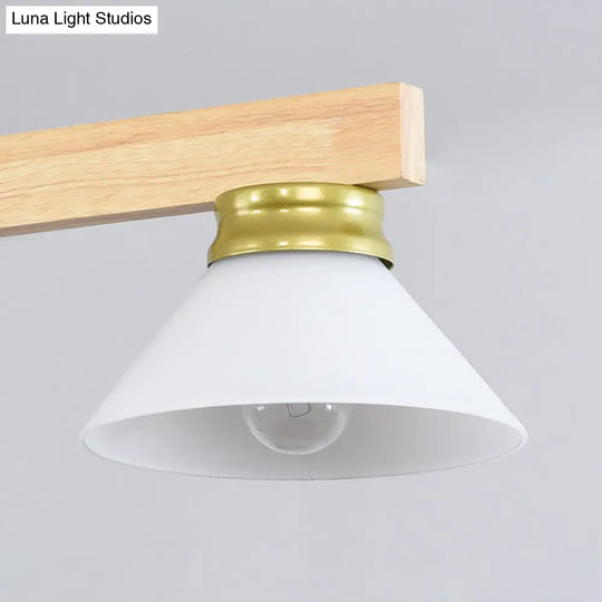 Contemporary Wood Linear Island Ceiling Light - 3 Head Dining Room Hanging Lamp Kit With Gold/Black