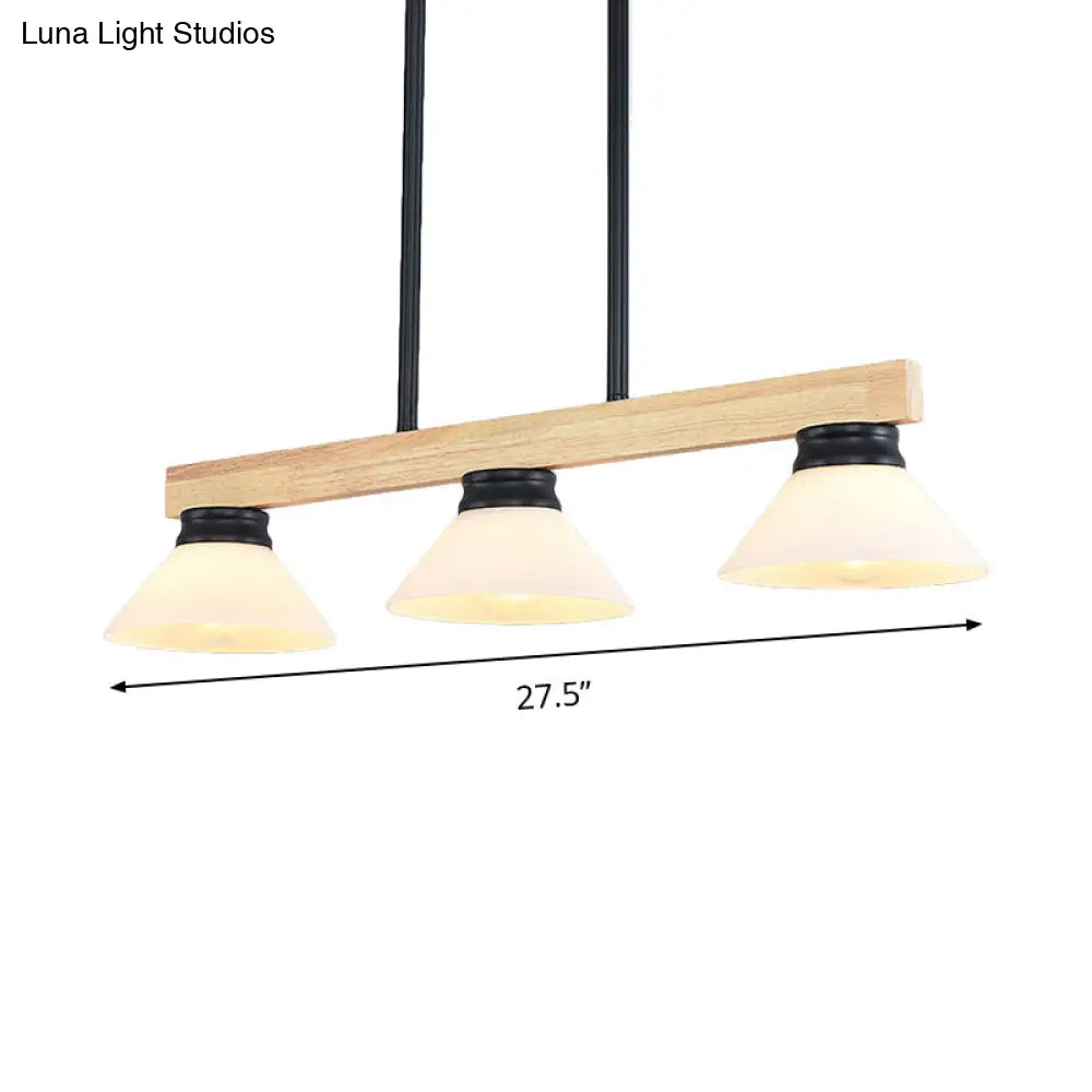 Contemporary Wood Linear Island Ceiling Light - 3 Head Dining Room Hanging Lamp Kit With Gold/Black