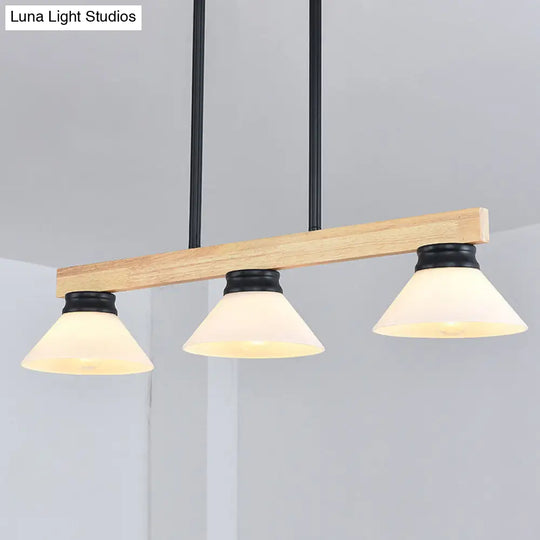 Contemporary Wood Linear Island Ceiling Light - 3 Head Dining Room Hanging Lamp Kit With Gold/Black