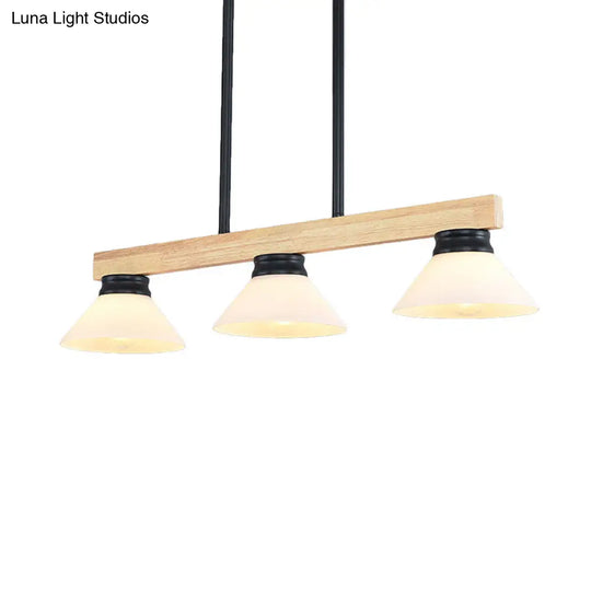 Contemporary Wood Linear Island Ceiling Light - 3 Head Dining Room Hanging Lamp Kit With Gold/Black