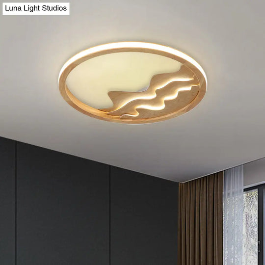 Contemporary Wood Mountain View Flushmount Light - Stylish 17/21 Inch Wide Led Ceiling Lamp For