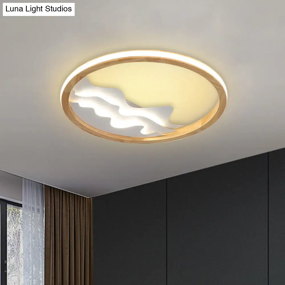 Contemporary Wood Mountain View Flushmount Light - Stylish 17/21 Inch Wide Led Ceiling Lamp For