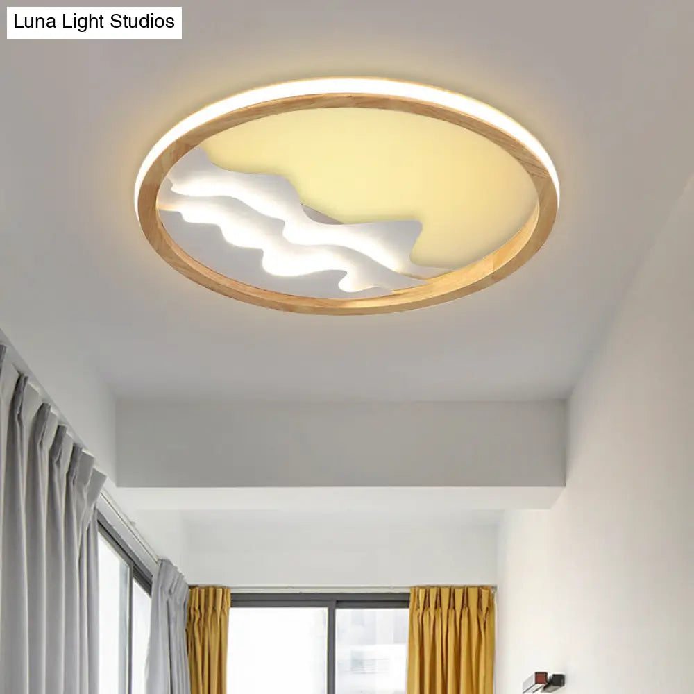 Contemporary Wood Mountain View Flushmount Light - Stylish 17/21 Inch Wide Led Ceiling Lamp For