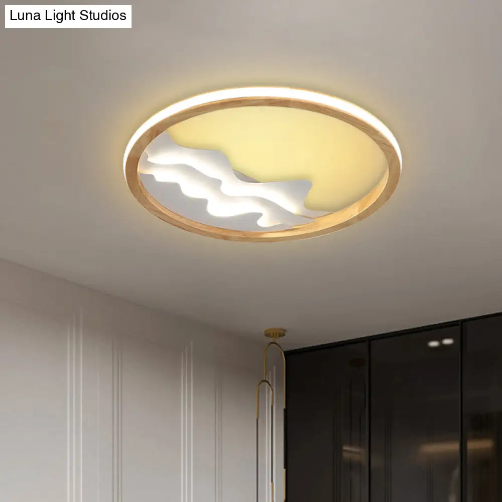 Contemporary Wood Mountain View Flushmount Light - Stylish 17/21 Inch Wide Led Ceiling Lamp For