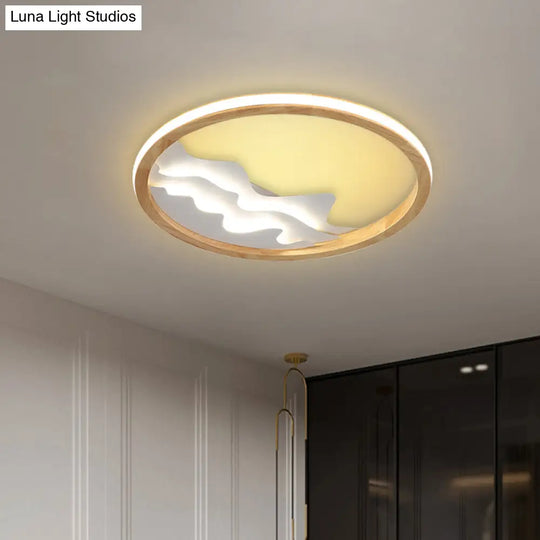 Contemporary Wood Mountain View Flushmount Light - Stylish 17/21 Inch Wide Led Ceiling Lamp For