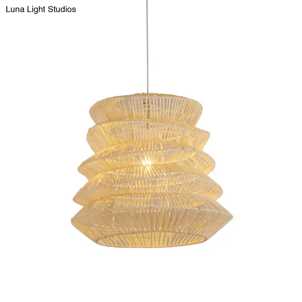 Contemporary Wood Pendant Light: Handcrafted In South-East Asia Single-Bulb Rattan Suspension