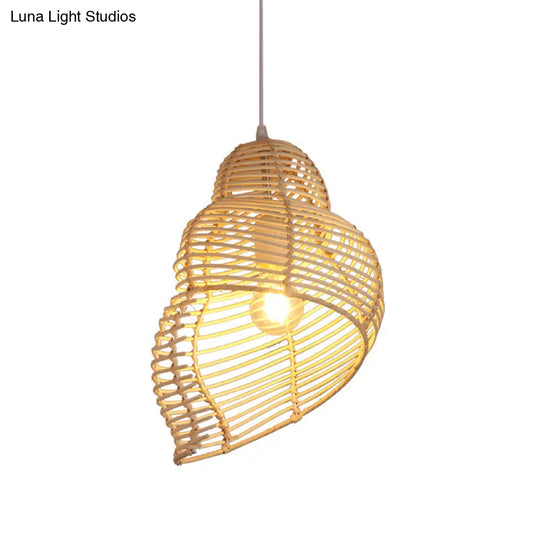 Contemporary Wood Pendant Light: Handcrafted In South-East Asia Single-Bulb Rattan Suspension