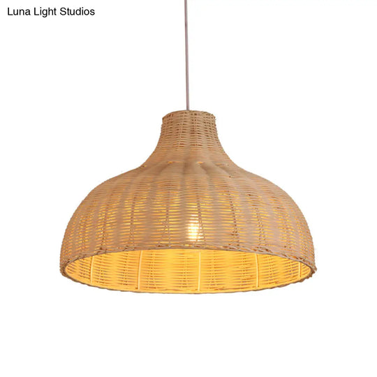 Contemporary Wood Pendant Light: Handcrafted In South-East Asia Single-Bulb Rattan Suspension