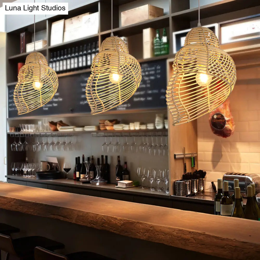 Contemporary Wood Pendant Light: Handcrafted In South-East Asia Single-Bulb Rattan Suspension