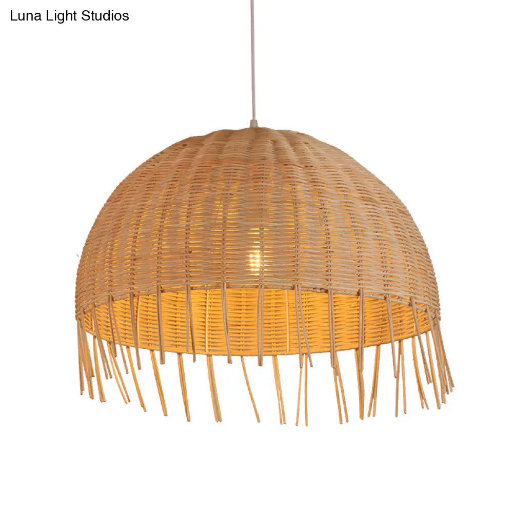 Contemporary Wood Pendant Light: Handcrafted In South-East Asia Single-Bulb Rattan Suspension