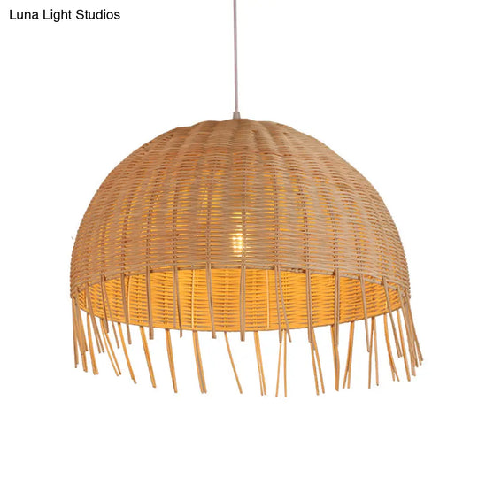 Contemporary Wood Pendant Light: Handcrafted In South-East Asia Single-Bulb Rattan Suspension