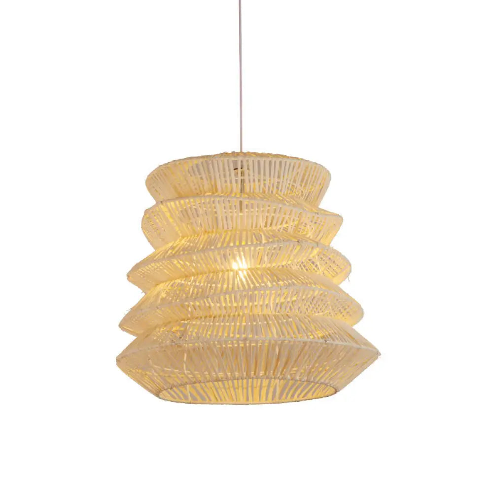 Contemporary Wood Pendant Light: Handcrafted In South-East Asia Single-Bulb Rattan Suspension / F