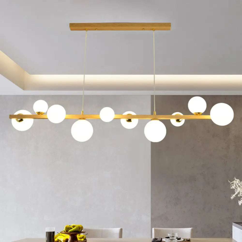 Contemporary Wood Pendant With Glass Globe Shade For Dining Room 10 /