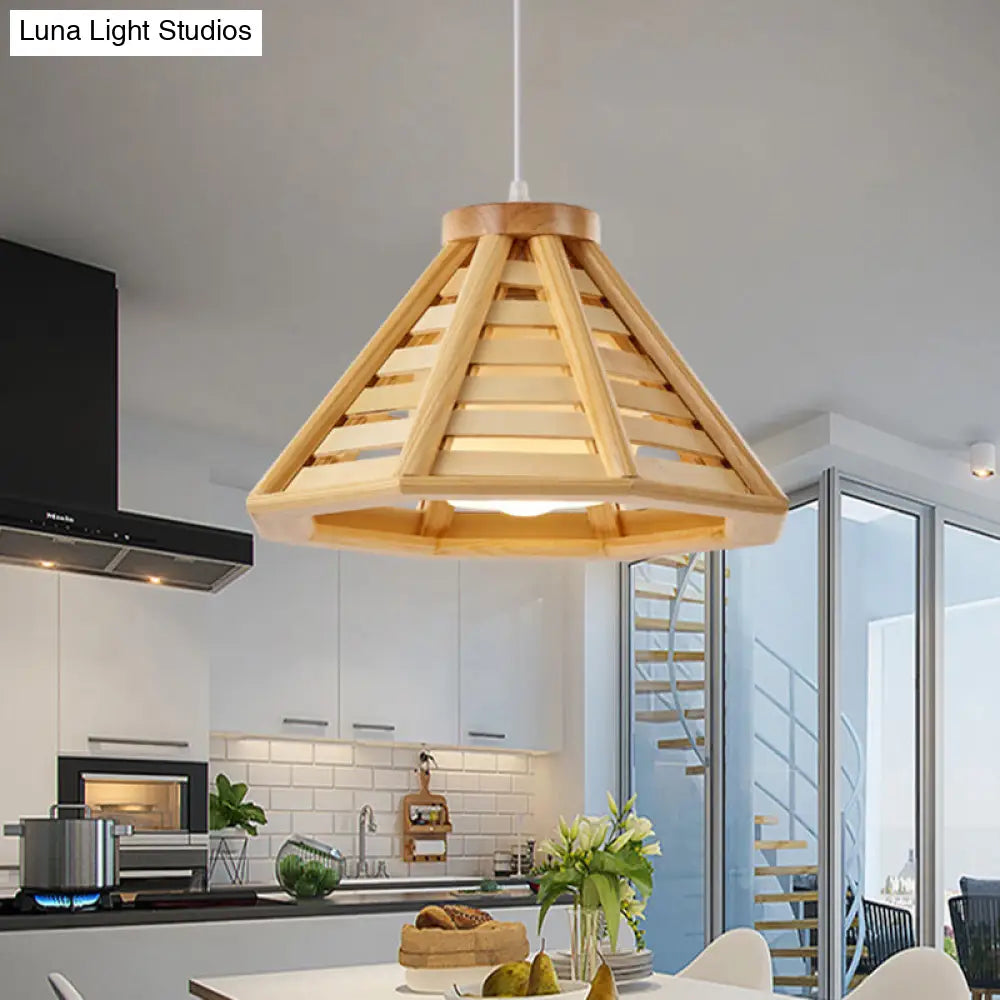 Contemporary Wood Shade Pendant Light - Modern Hanging Fixture