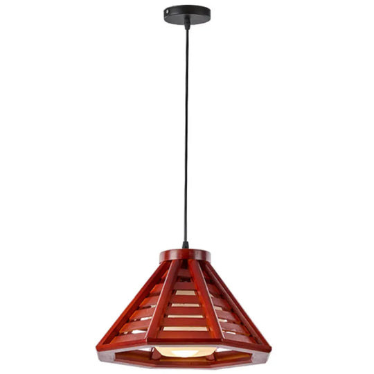 Contemporary Wood Shade Pendant Light - Modern Hanging Fixture Red