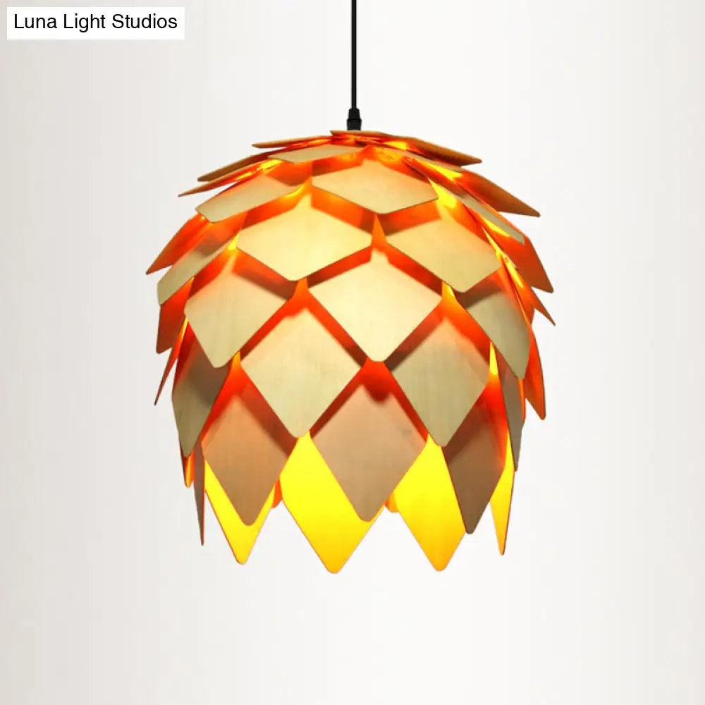 Contemporary Wood Shaded Pendant Light: Elegant Lighting Fixture For Restaurants