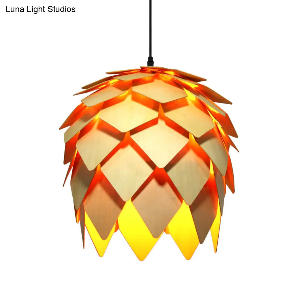 Contemporary Wood Shaded Pendant Light: Elegant Lighting Fixture For Restaurants