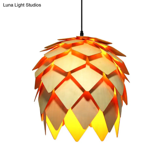 Contemporary Wood Shaded Pendant Light: Elegant Lighting Fixture For Restaurants