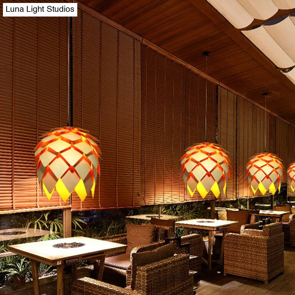 Contemporary Wood Shaded Pendant Light: Elegant Lighting Fixture For Restaurants