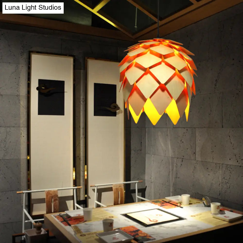 Contemporary Wood Shaded Pendant Light: Elegant Lighting Fixture For Restaurants