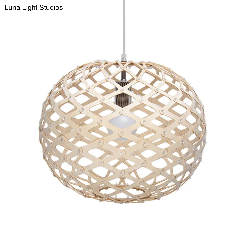 Contemporary Wood Suspension Pendant Light - Global Design 1 Bulb Beige 16/19.5 Wide