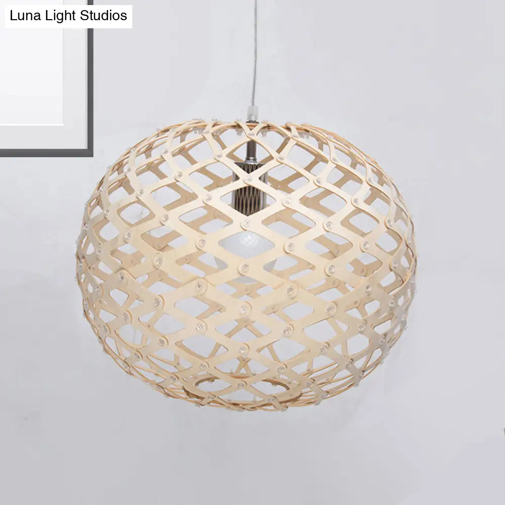 Contemporary Wood Suspension Pendant Light Kit - Global Design 1 Bulb Beige 16’/19.5’ Wide