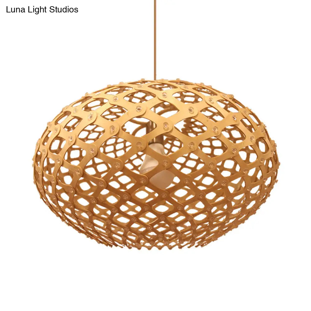 Contemporary Wood Suspension Pendant Light - Global Design 1 Bulb Beige 16/19.5 Wide